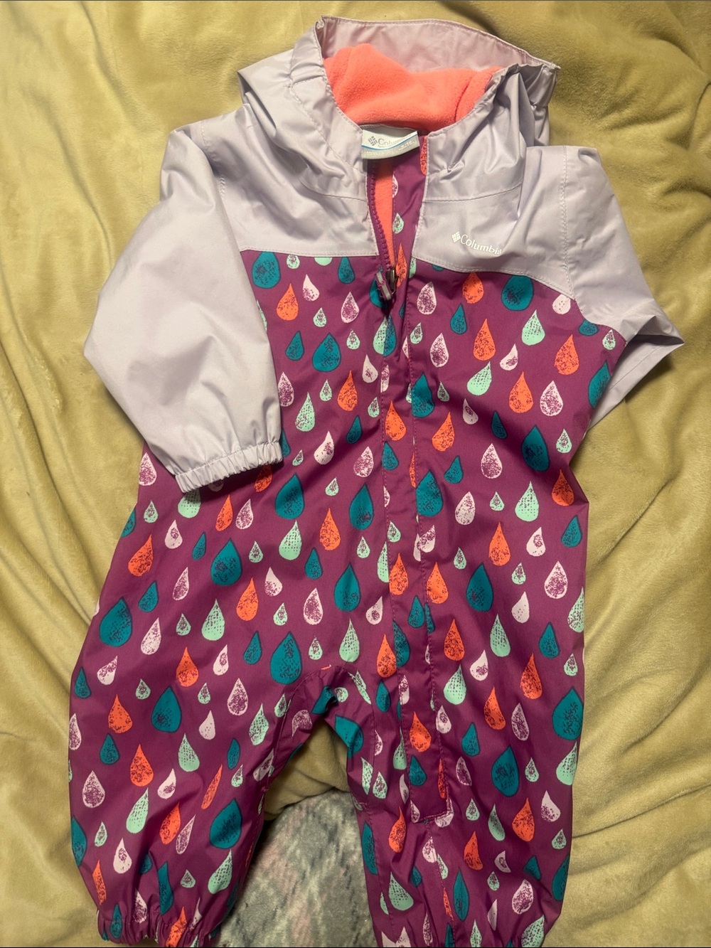 Columbia Girls Purple Raindrop Coverall with Coral Lining NWOT